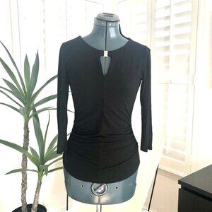 Vince Camuto Black Top with 3/4 Sleeves and Ruched Sides, Size XS